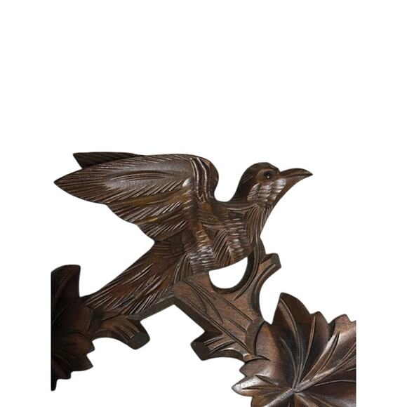 Vintage Antique Cuckoo Clock Topper Wood Hand Craved Bird with Leaves - Picture 2 of 3